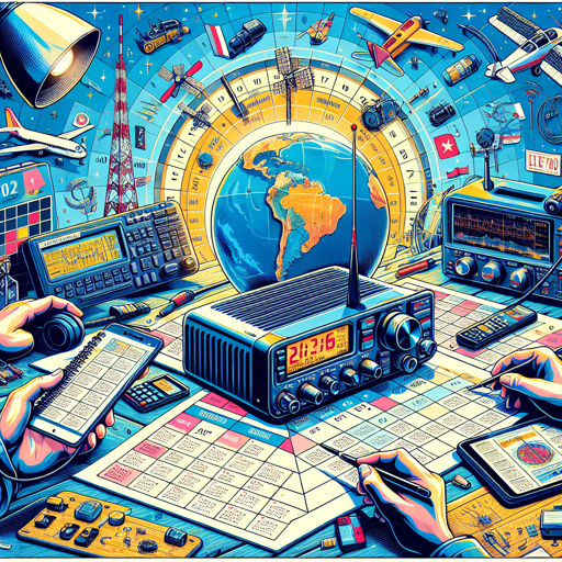 Calendario de eventos internacionales de radioafición con equipos y tecnología de comunicación. banner