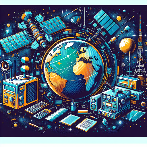 Ilustración de radioafición y tecnología espacial con equipos de radio y antenas. banner