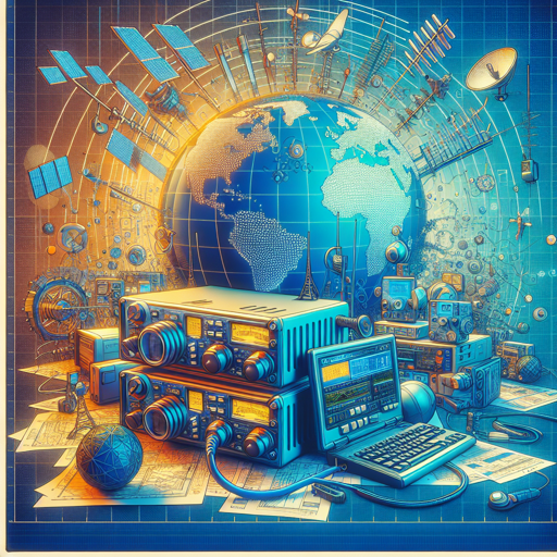 Equipos de radio y antenas sobre un fondo de comunicación global y tecnología. banner