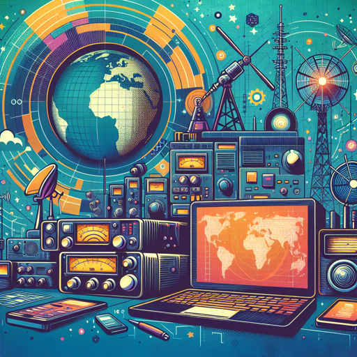 Ilustración de equipos de radio y tecnología para la comunicación global en radioafición. banner