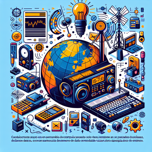 Diversos equipos de radio y tecnología relacionados con la radioafición y comunicación global. banner