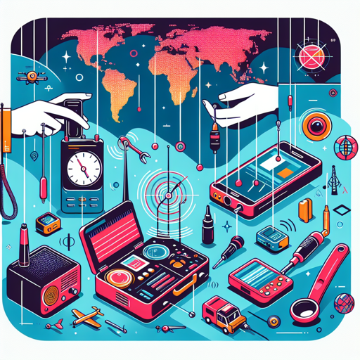 Diversos equipos de radio y tecnología con herramientas de mantenimiento y un mapa mundial. banner