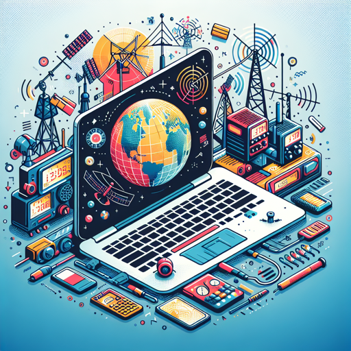 Ilustración de un laptop con el mundo, equipos de radio y antenas, simbolizando la radioafición global. banner