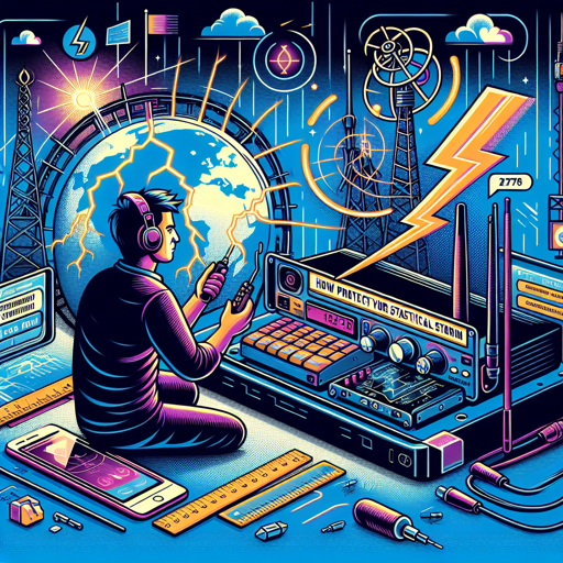 Ilustración de un radioaficionado protegiendo su estación ante tormentas eléctricas. banner