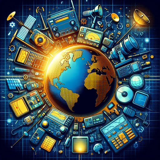 Ilustración de equipos de radio y tecnología rodeando un globo terráqueo, simbolizando la radioafición. banner