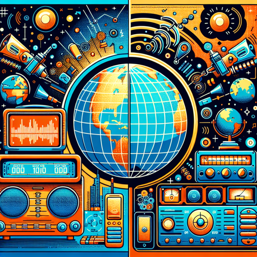 Comparativa visual entre radio digital y analógica, destacando equipos y tecnología. banner