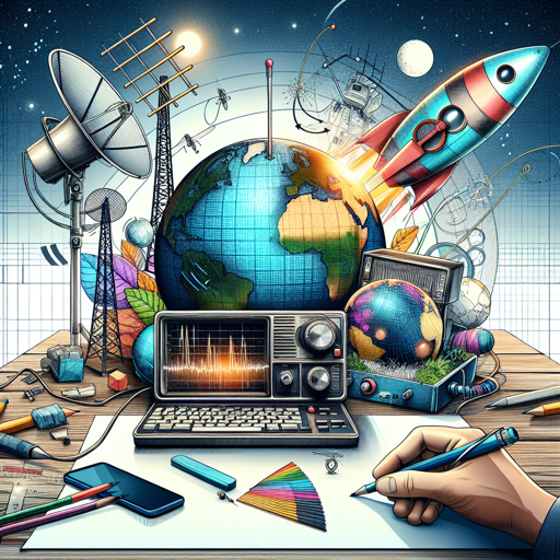 Estación de radioaficionado con equipos, antenas y un globo terráqueo en un entorno tecnológico. banner