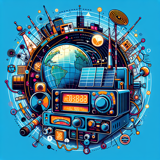 Ilustración de radioafición con equipos, antenas y un globo terráqueo, simbolizando la comunicación global. banner