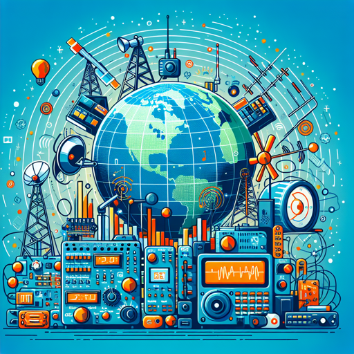 Ilustración de equipos de radio, antenas y tecnología global en un entorno de comunicación. banner